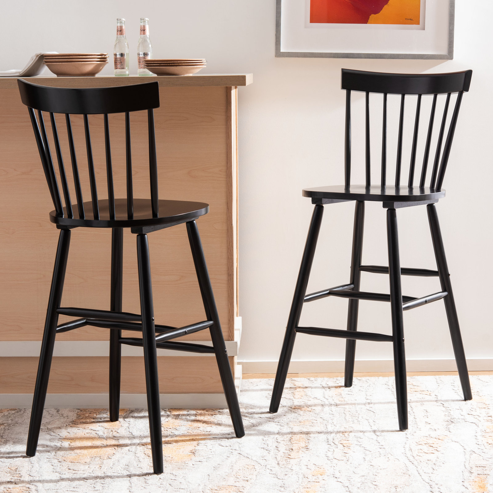 Stacee Solid Wood Bar & Counter Stool, Black, Bar Stool (29" Seat Height)