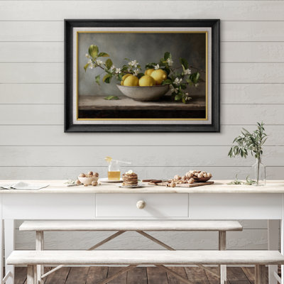 Illustration classique de nature morte au citron, images d'arrangement botanique de fruits frais, impression sur toile encadrée