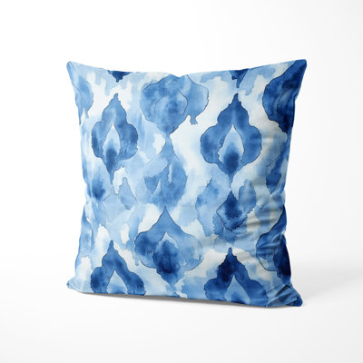 Coastal Decorative Throw Pillow - Beach Blue Ikat Printed Cushion