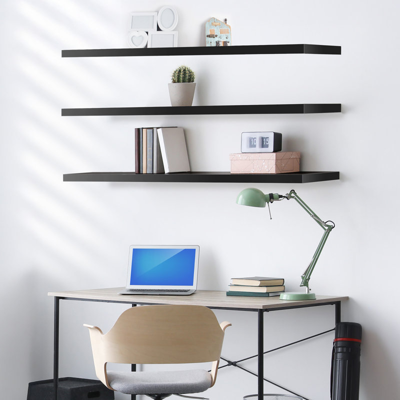 Sorbus Floating Shelves for Wall - 55 Inch Extra-Long Bathroom Shelves, Wall Decor for Bedroom, Kitchen, Living Room, Book Storage - Mounted Floating Shelf with Hidden Brackets (Black, 3 Pack)