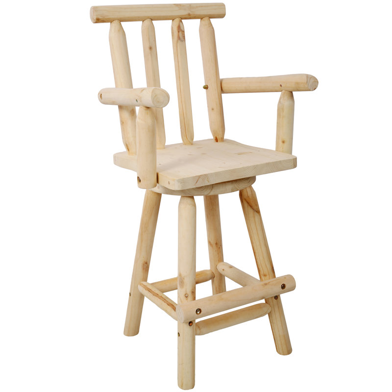 Tabouret de bar rustique, chaise en bois avec accoudoirs pour salle à manger, restaurant, pub, Marron clair