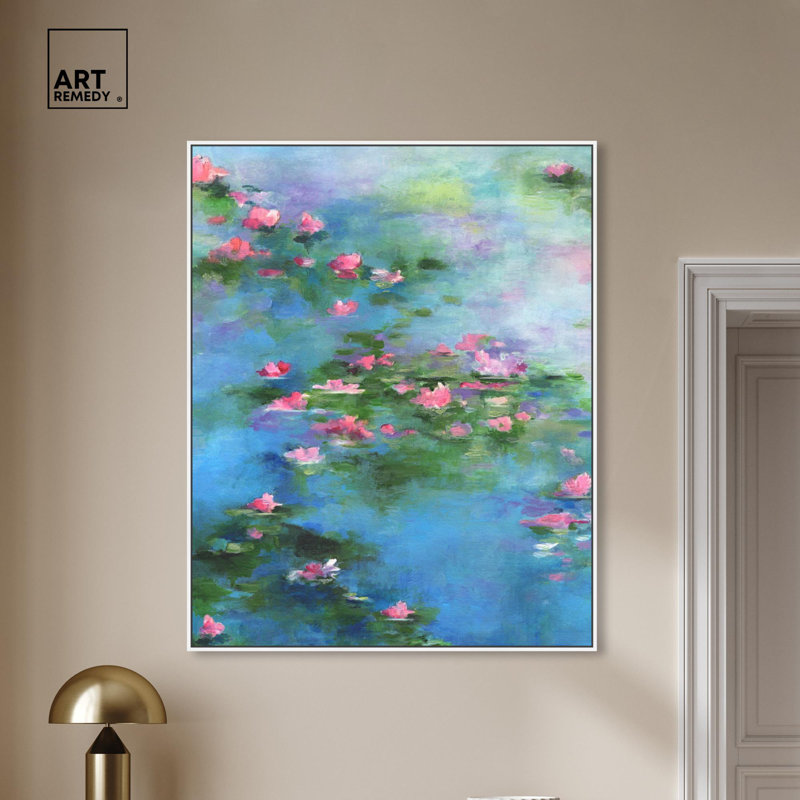 Adore These Waterlilies Blue and Pink Canvas Coastal Wall Art