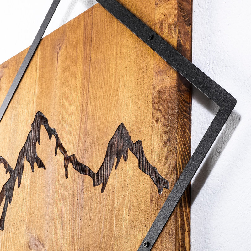 Elegant Decorative Wooden Wall Accessory, Walnut & Black, 21.3 x 21.3 inches | 50% Real Wood (0.8 in. Thickness) & 50% Metal (0.1 in. Thickness) | Unique Hanger Design for Easy Wall Mounting | Stylish Home Décor Accent