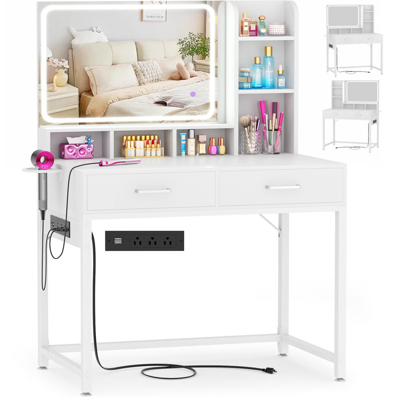 Petit meuble-lavabo, bureau avec miroir et lumières