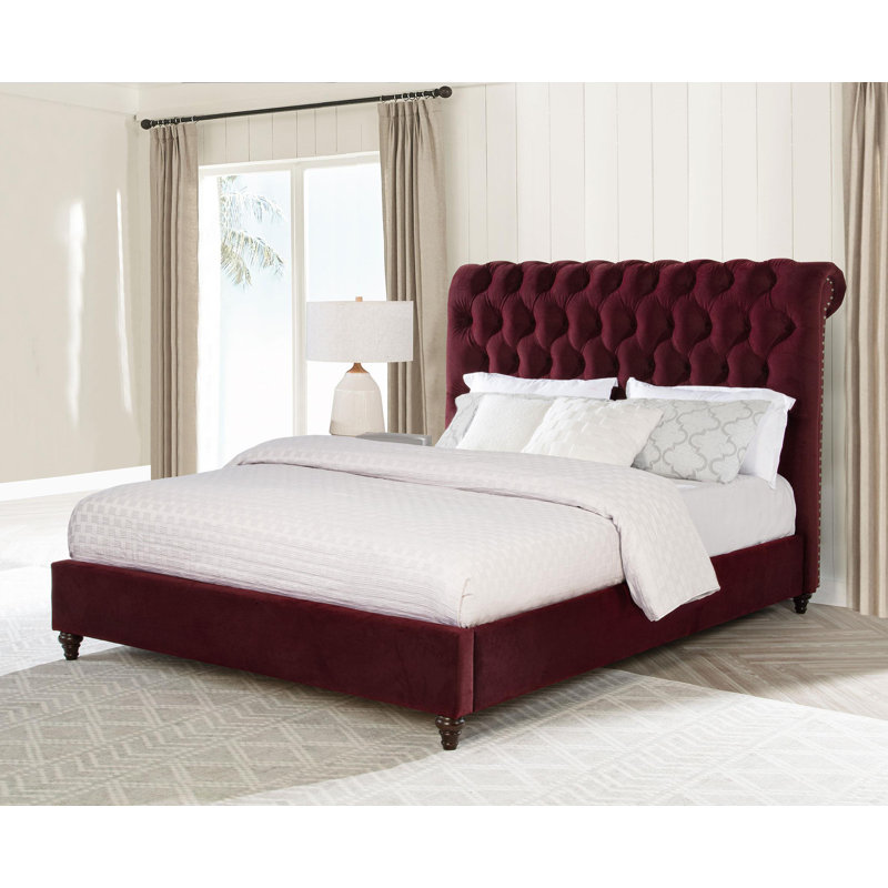 Lit double tapissier 57 po rouge vin, Grand