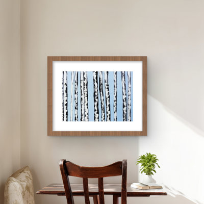 Bouleaux sur fond bleu - reproduction encadrée mate pour la décoration