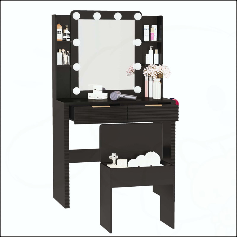 Makeup Vanity with Fluted Design and Charging Station