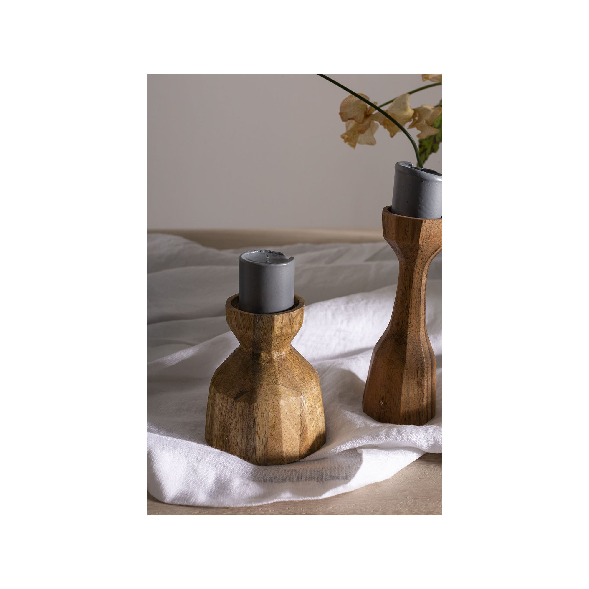 Habra 4" Wood Tabletop Candlestick