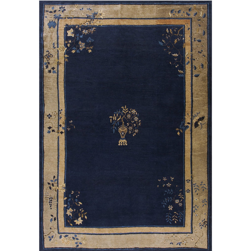 Blue 1920s Chinese - Peking Wool Rectangle Hallway Runner Antique Knotted Rug