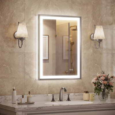 LED Bathroom Vanity Mirror, Anti-Fog Aluminum Frame Beveled Wall Mirror for Over Sink, Tempered Glass Backlit Mirror for Bathroom