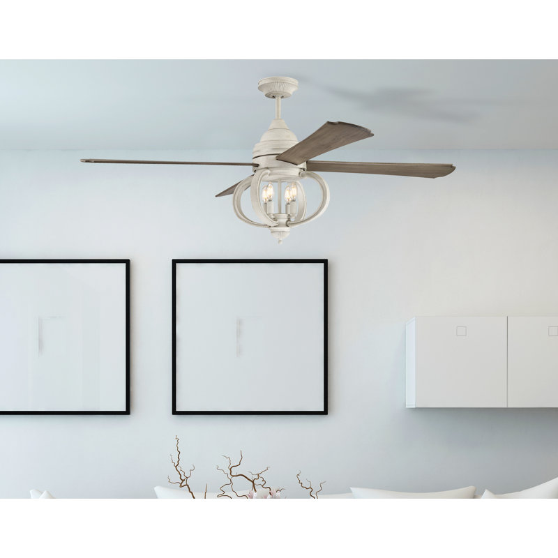 Augusta 60" Cottage White Ceiling Fan with Driftwood Blades and LED Light Kit
