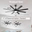52 po. Grand ventilateur de plafond avec lumière à DEL à intensité variable et 8 pales en ABS, moteur à télécommande réversible pour salon