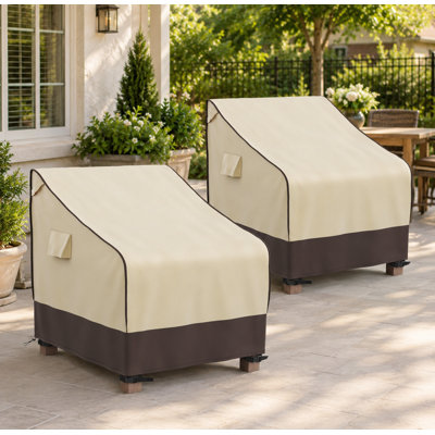 Patio Chair Cover Waterproof, Outdoor Furniture Covers For Rocking Chair, Heavy Duty Anti UV Chair Cover, Fits Up To 32" W X 32" D X 35" H, Air Vent And Handles Included, Brown & Khaki, 2 Pack