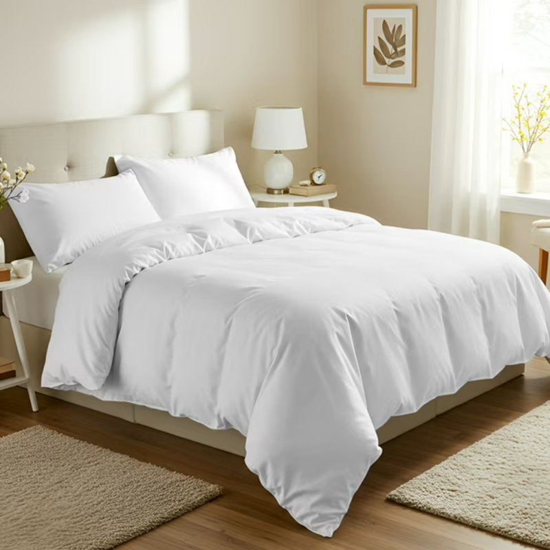 Literie Beddora Queen, 3 pièces, 100 % coton, housse de couette douce et respirante avec taies d'oreiller, fermeture à boutons, 200 fils/cm², blanc
