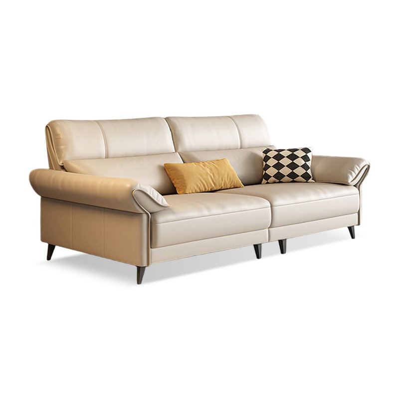 Canapé modulaire kaki en cuir véritable, 35.43" H x 84.65" W x 37.01" D