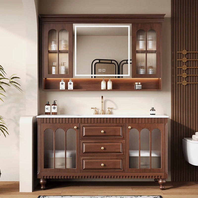 Ensemble de meuble-lavabo autoportant en bois massif 47,24 po avec miroir, 47"