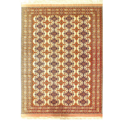 Tapis beige en laine et en soie noué à la main de conception unique 1960S 9 pi 9 po x 7 pi Cercado