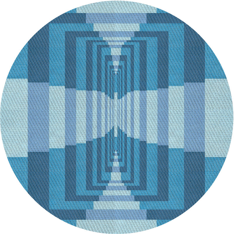 Tapis bleu ciel à motifs, Rond 5 pi
