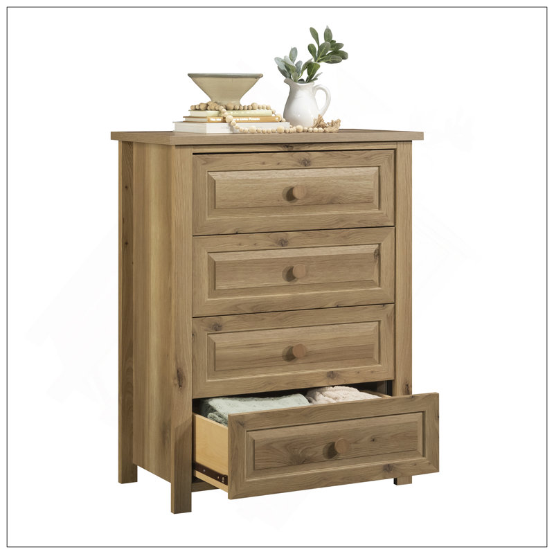 Commode 4 tiroirs, finition chêne blanc