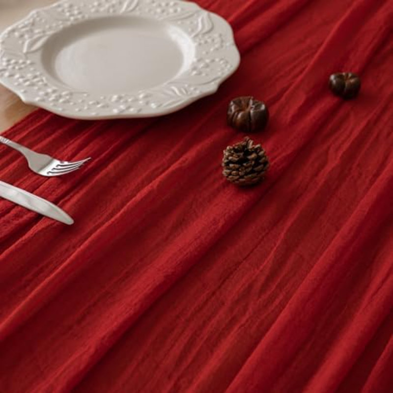 Lot de 2 chemins de table en mousseline rouge de 3 mètres (120 pouces) pour décoration de fête ou de maison