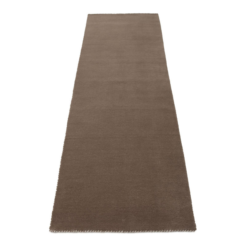 Solid Colour Wool Hand Woven Area Rug, Taupe, Runner 60 x 180cm
