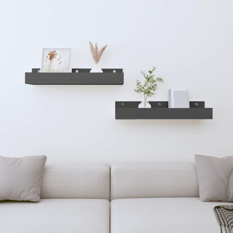 Solid Wood Floating Shelf, Grey, 9cm H x 50cm W x 12cm D