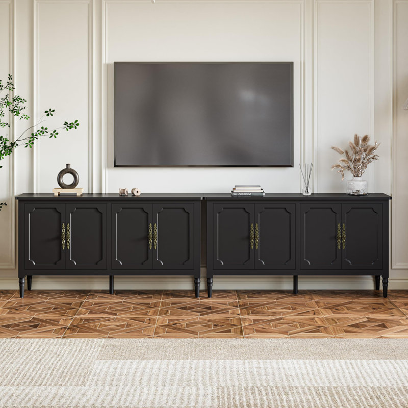 Collynns 58" W Sideboard Cabinet With Adjustable Shelves And 4 Doors Set Of 2, Black