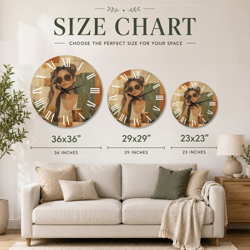 Horloge murale ronde en bois massif de style Mid-Century - Morning Coffee Muse, Très grand