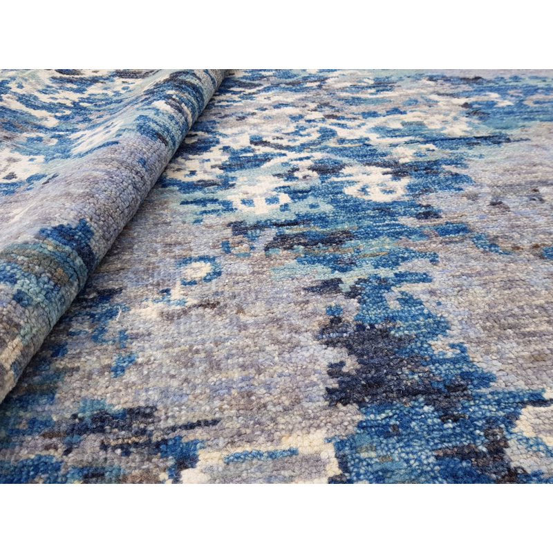 Tapis unique bleu / argent 9 pi x 11 pi 11 po