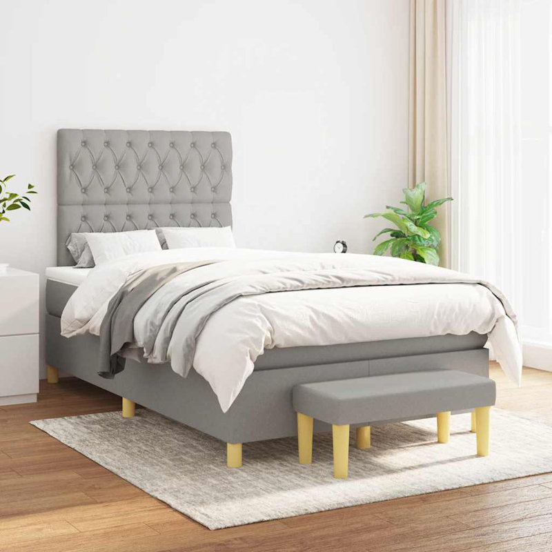  Lit sommier tapissier avec matelas gris clair, Gris clair / doré