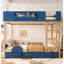 Grand lit superposé avec lit gigogne, cadre de lit superposé en bois avec bibliothèque intégrée et garde-corps de sécurité de haute qualité, conception de forme d'automobile pour enfants, bleu, naturel-1100890782-1100890778