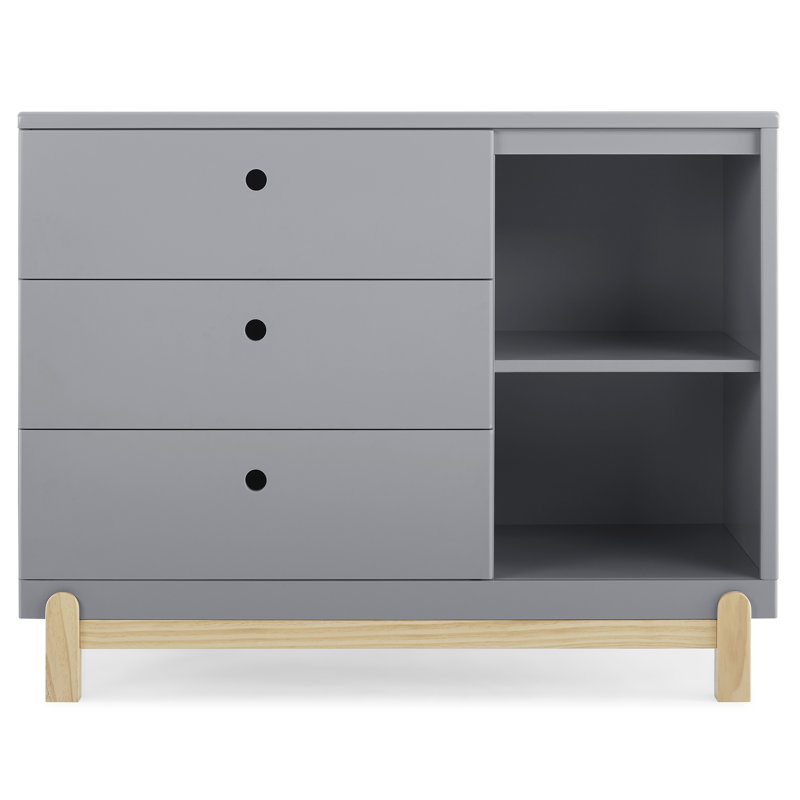 Delta Poppy Grey/Natural 3-Drawer Dresser with Open Cubbies