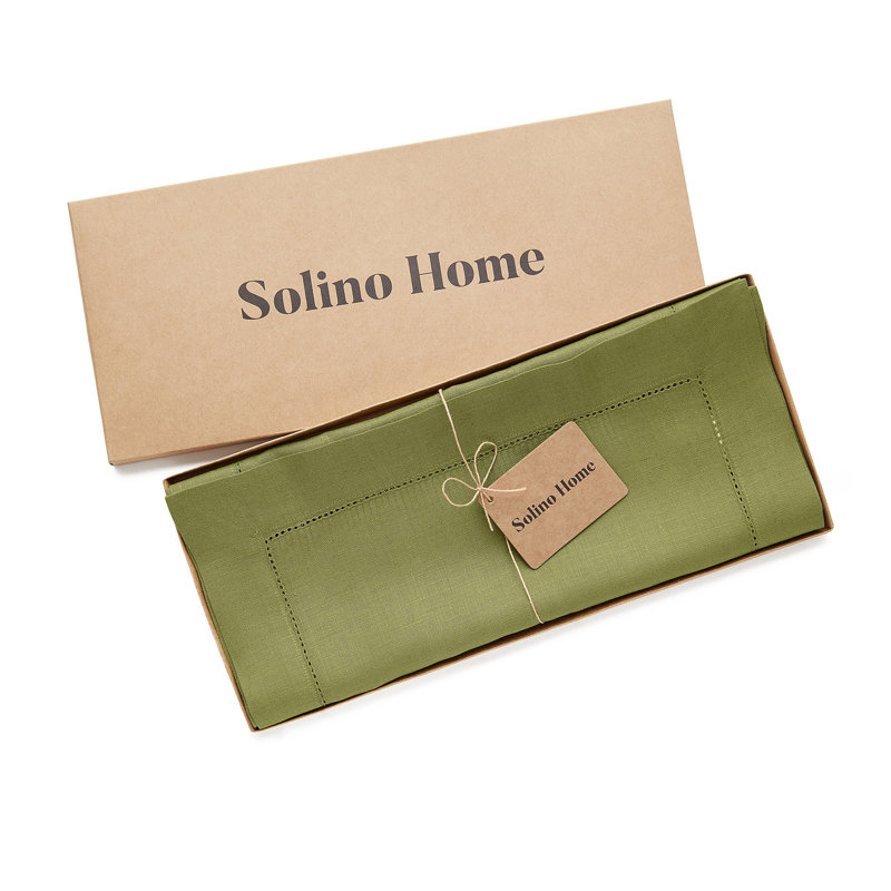 Avocado Green Linen Hemstitch Table Runner 36" x 14"