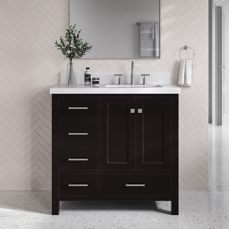 Cambridge 37'' W Single Vanity, Espresso, Brushed Nickel, Pure White Quartz