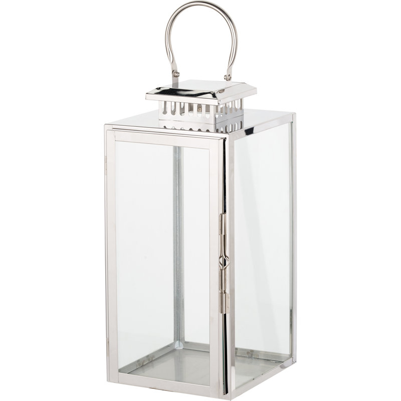 Metal Lantern, Silver, 39cm H x 18cm W x 39cm D