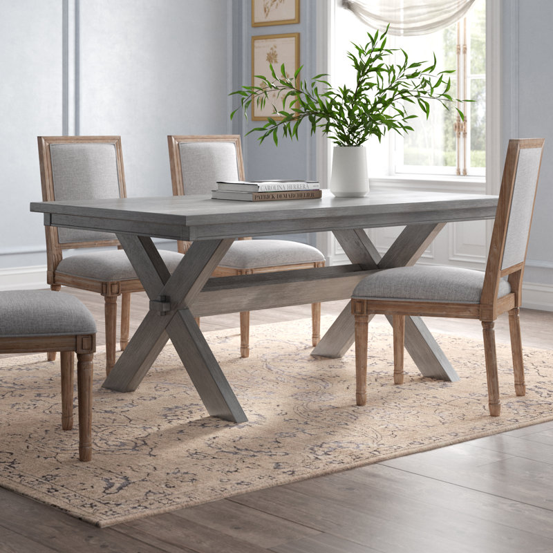 Helbert 70" Solid Wood Farmhouse Trestle Base Dining Table, Gray