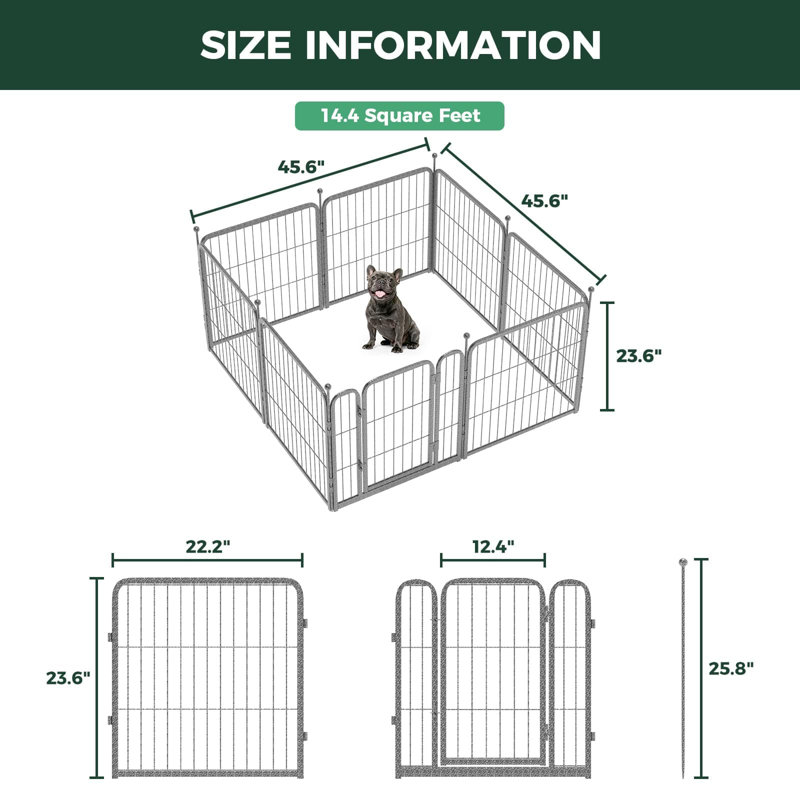 Parc pour chien FXW Aster conçu pour la cour, 24 pouces, 8 panneaux, H 24 po x l 45,6 po x P 45,6 po