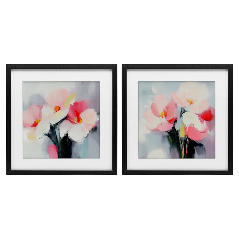 Floral Flare of Emotion, ensemble de 2 reproductions encadrées sous verre, design par Mona Grace, H 13 po x l 13 po