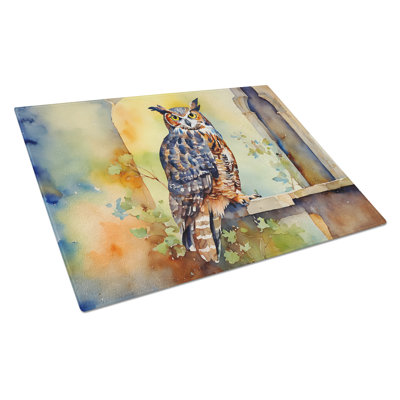 Great Horned Owl Glass Cutting Board