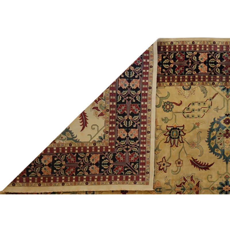 One-of-a-Kind Oriental Hand-Knotted Wool Black/Green/Beige/Red Area Rug