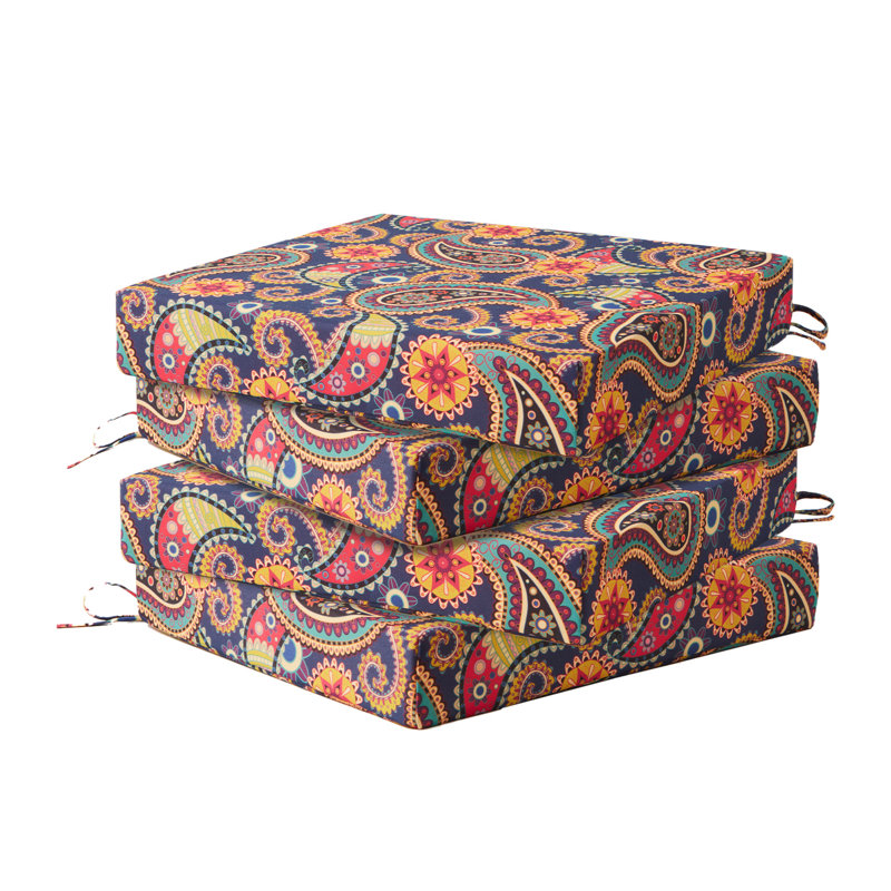 Water-Resistant Floral Outdoor Seat Cushions, 3'' Thick, Multi-Colore Orange/Yellow