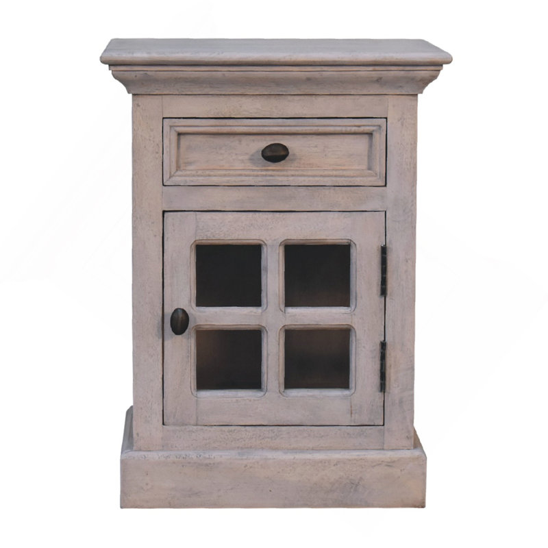 Table de chevet en bois massif en pierre émaillée, 1 tiroir, 1 rangement, lavage à l'acide, blanc