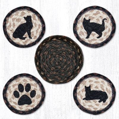  Round Jute Coasters in Basket Hand Stenciled Design 5"x5"