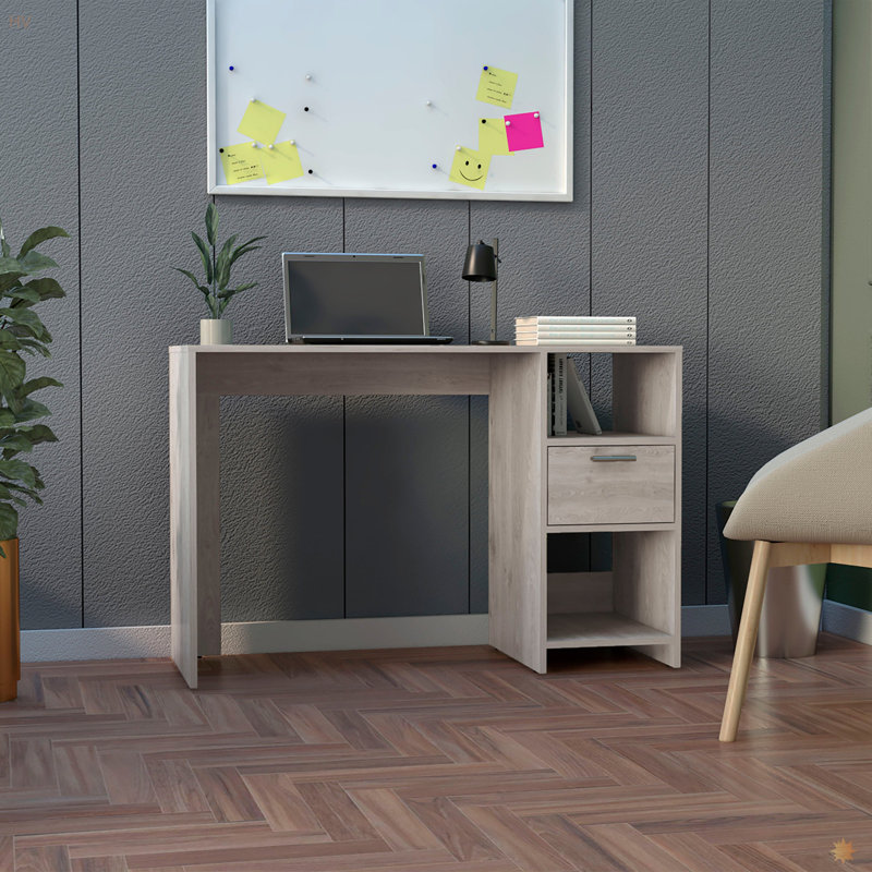 Bureau d'ordinateur, un tiroir, deux tablettes, Gris, H 28,62 po x l 43,36 po x P 16,96 po