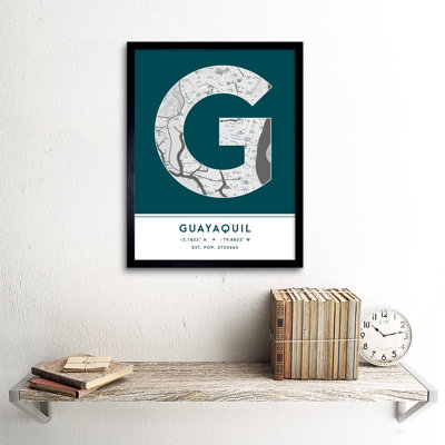 Guayaquil City Map Guayaquil Ecuador City Map Teal - Single Picture Frame Typography