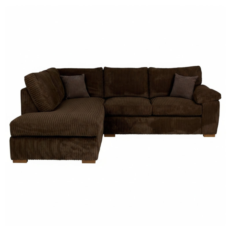 4 Seater Corduroy Sofa & Chaise, Left Hand Facing, Brown