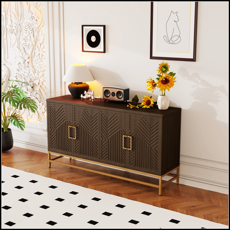 Buffet de style rétro avec tablettes réglables, poignées rectangulaires en métal et pieds pour un rangement polyvalent et un design élégant, espresso