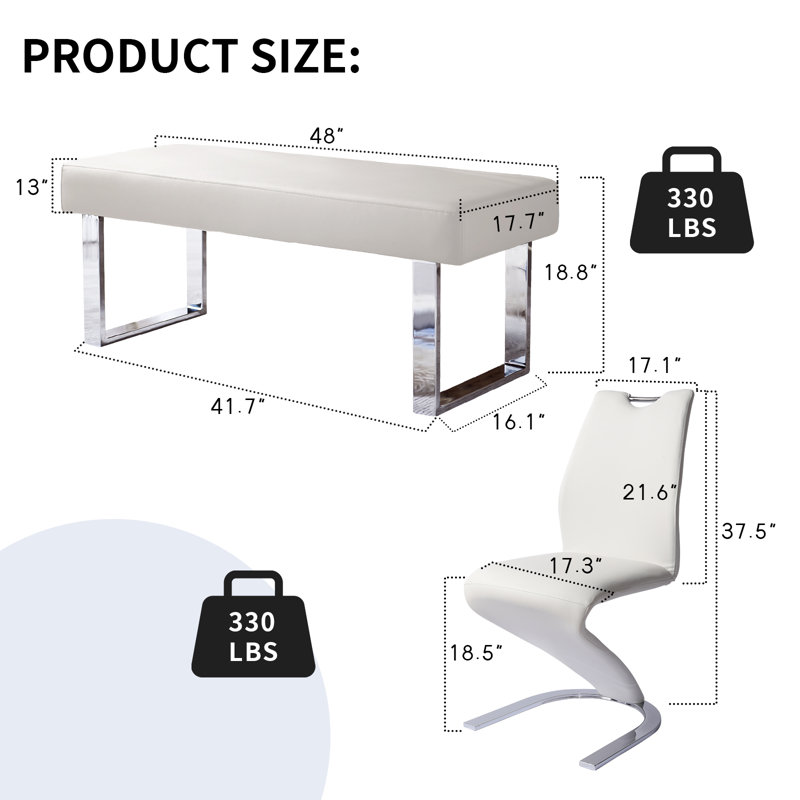 Cemal Modern Ottoman Bench with Mermaid Dining Chairs, Accent Stool Bench, 'Z' Leg Dining Chairs for Bedroom, Entryways, Dining Kitchen Room, living areas