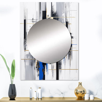 Aarae bleu doré Bold Stripes II - miroir décoratif cubique, miroir mural bleu, impression d'art en métal