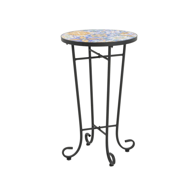 French Side Table With Ceramic Tile And Matte Black Metal Frame Colorful Patio Feature Steel Construction